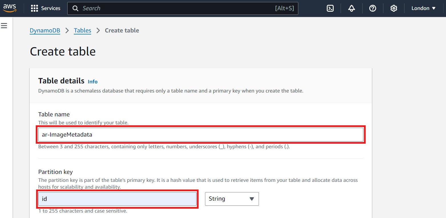 DynamoDB Table Name and Partition Key Setup