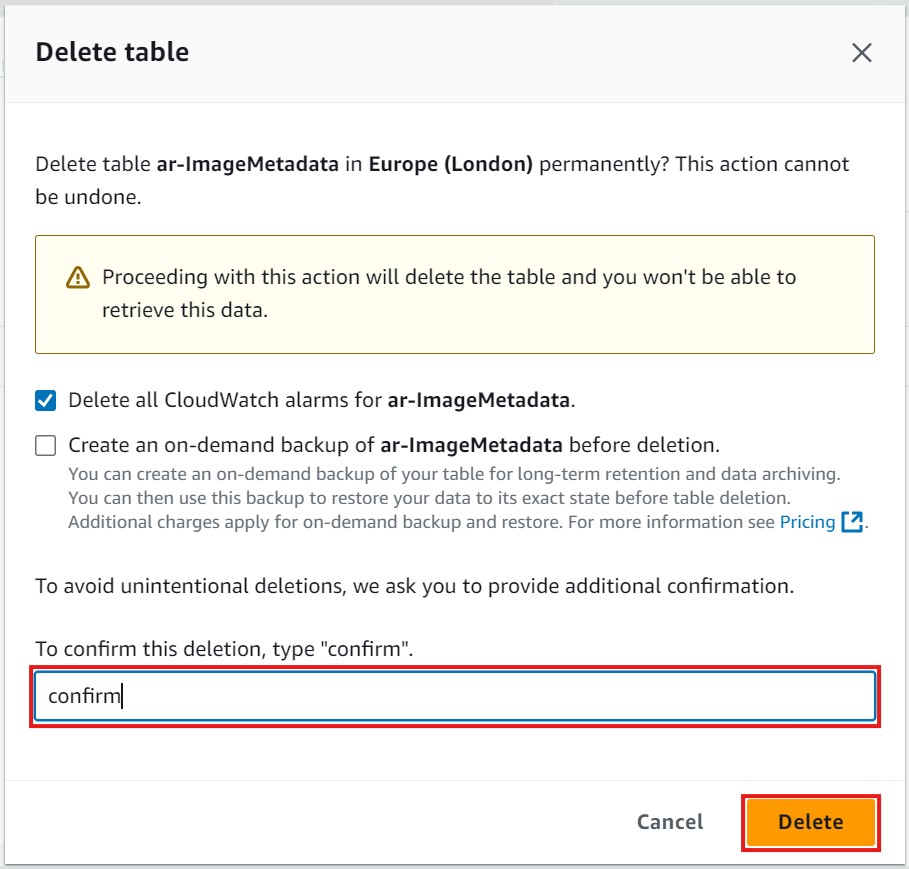 DynamoDB Confirm Delete Table