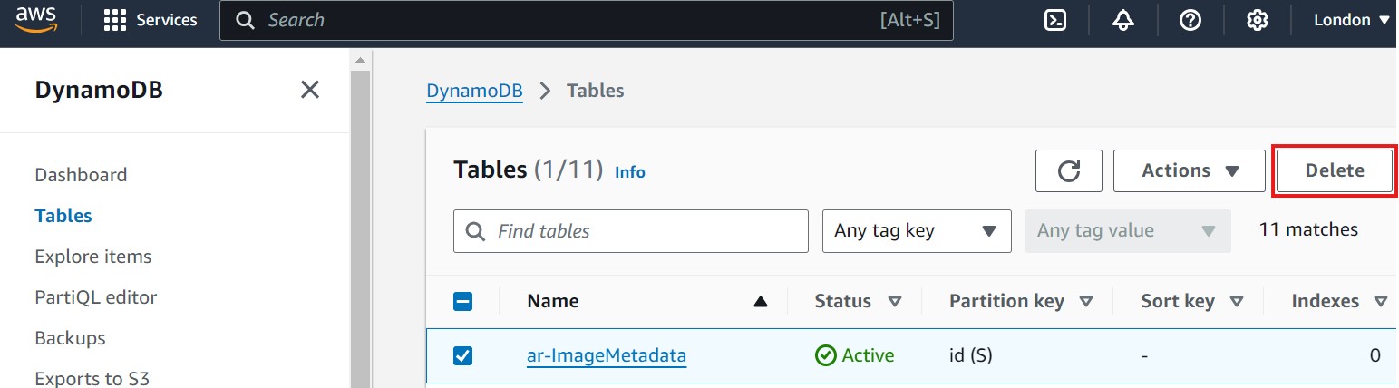 DynamoDB Delete Table