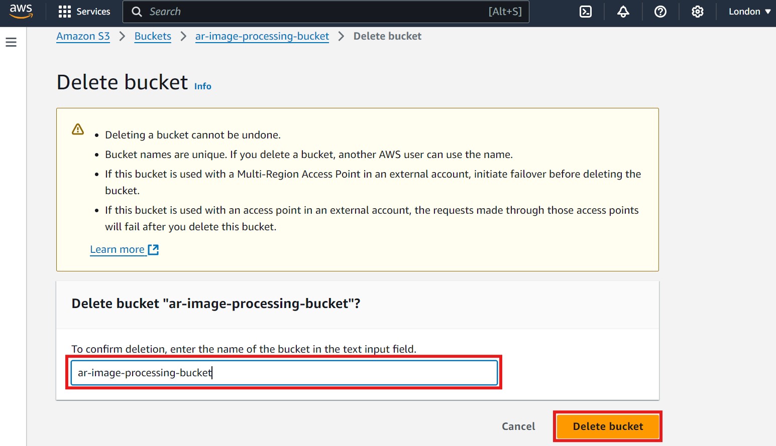 S3 Confirm Delete Bucket