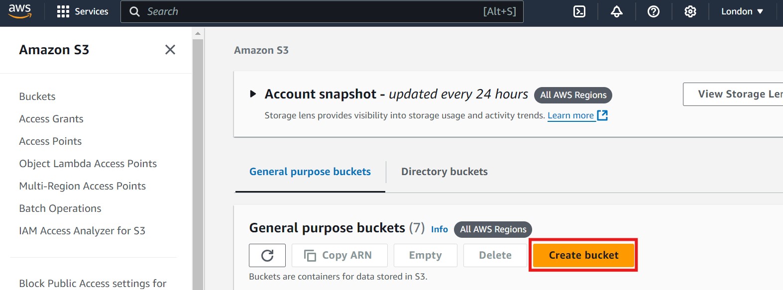 Where is S3 Create Button