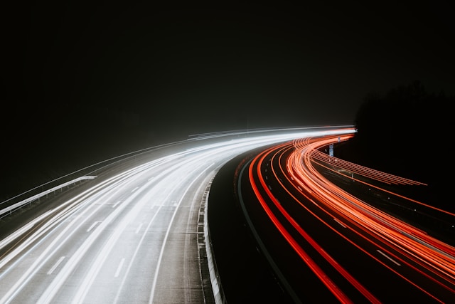 Photo of car lights at night, long exposure